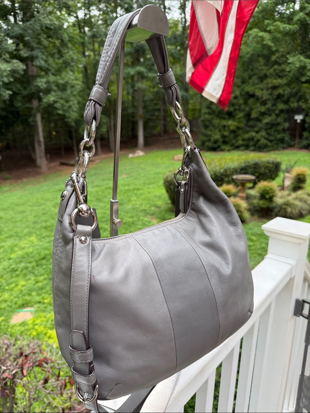 Coach Kristen Gray Leather Shoulder Bag with Polished Silver Turnlock XB Strap - Picture 3 of 17
